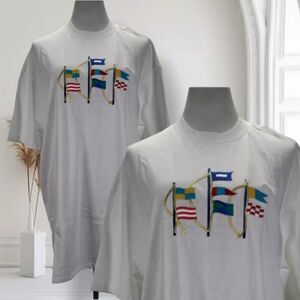Vintage 90s Nautical Flag Sailing T Shirt Size L White Short Sleeve Cotton